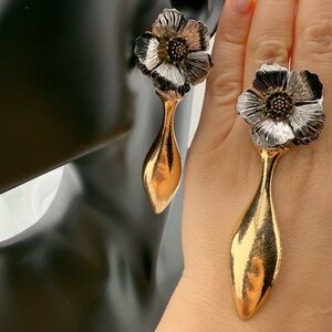 Zara Gold and Silver Floral Drop Earring